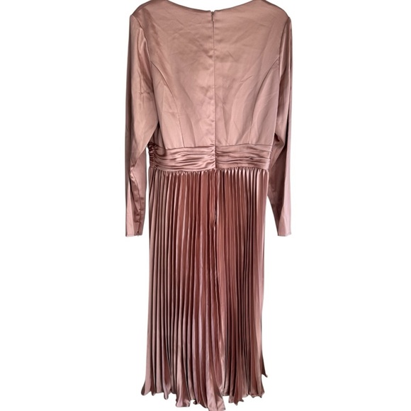 Ieena‎ for Mac Duggal 10 Pink 27148 Satin Long Sleeve V-Neck Dress Pastel Midi - Picture 7 of 8